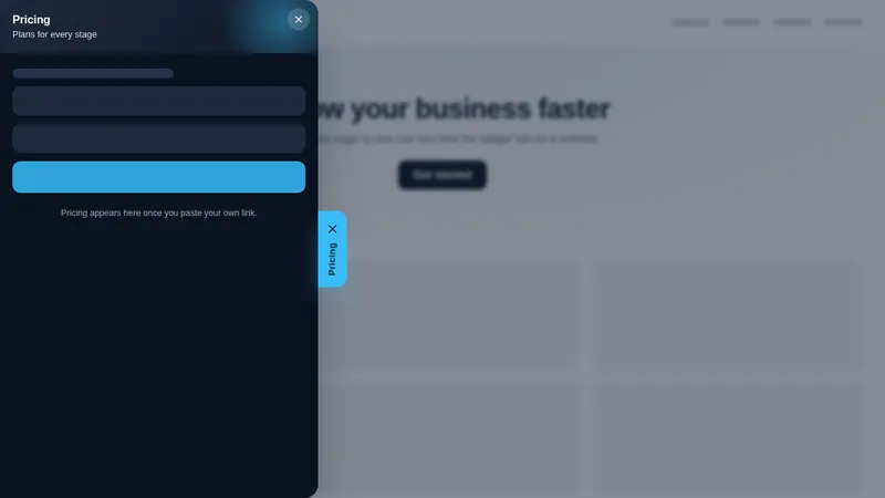 Edge tab page panel floating widget opened on a sample website