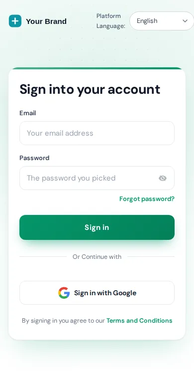 Minimal glow login page on a phone-sized screen